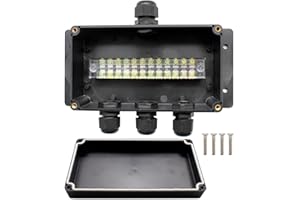 AMONENZ IP66 Outdoor Junction Box, Junction Box 4 Way, Black Weatherproof Electrical Box, Terminal Electrical Shell with Mounting Holes and with 4 Waterproof Connectors