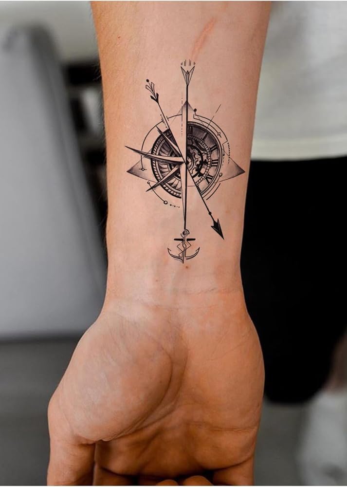 BearPear Çapa Dövmesi, Pusula Dövmesi, Unisex Dövme, Geçici Vücut Dövmesi, Minimal Dövme Tattoo