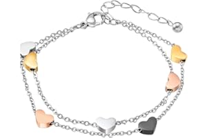 HAOSELL Damen Edelstahl Fußkettchen Herzen Freundschaftsarmband Freundschafts Fußkette Frauen Herzchen Sternen, Doppelt Kette Fußkettchen für Frauen Mädchen Rosegold Elegant Damen Mädchen