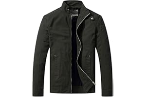 WenVen Men's Casual Cotton Jacket Outdoor Lightweight Windbreaker Jacket Stand Collar Jacket Zip up Military Jacket