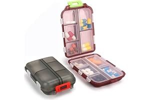 mciskin Organizer na tabletki, przenośne pudełko na tabletki, mały 7-dniowy tygodniowy dozownik tabletek z 10 przegródkami na różne leki, witaminy, olej rybny, suplementy aspiryny
