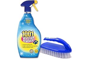 PACKPIONEER 1001 Pet Stain And Odour Remover + Carpet Brush for Cleaning – Tough Pet carpet cleaner for Rugs, Sofas, Car Seats & Furniture | Deep Cleaning Spray, Gentle on Fabrics, Enzymatic Cleaner