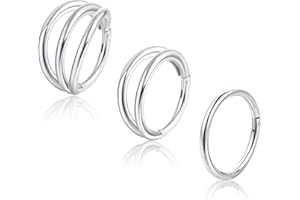 Adramata 18G Septum Ring Clicker Daith Pendientes Acero Quirúrgico 316L Single Double Triple Nariz Ring Piercing Hoop Conch Rook Helix Tragus Piercing Jewelry Para Mujeres Silver Gold Tone 8mm 10mm