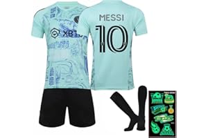 PIUMOJ Maglie da Calcio, Set Maglie di Calcio per bambini, Kids Soccer Jersey, Numero 10, Maglie di Calcio Include T-shirt, Pantaloncini, Calzini e Tatuaggi di Calcio, Verde