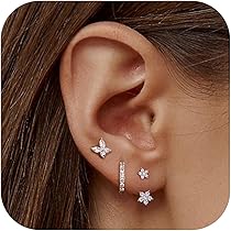 JeweBella Orecchini Donna Argento 925 Placcato Oro 14K a Bottone Cerchio Pendenti Set Impilabili a Lobo Anallergici