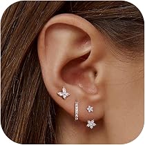 Lot De 3 Paires De Boucles D'oreilles Argent 925 Plaqué Or – Motifs Lune, Soleil, étoile, Hypoallergénique, Pour Cartilage, Helix