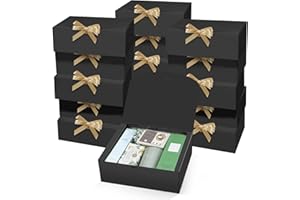 LATERN Pudełka prezentowe z pokrywkami, 25 cm x 20 cm x 10 cm, czarne pudełko prezentowe z papieru kraftowego, pudełko na oświadczyny, dla druhny, ze złotą wstążką, na ślub, urodziny, Boże Narodzenie,