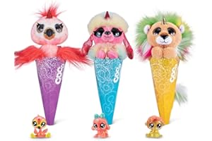 RAINBOCORNS Coco Surprise Fantasy B Series 1, 3-pak – flaming, pudel, lew, pluszowe zabawki z dzieckiem, kolekcjonerska niespodzianka w kształcie stożka (3 szt.) (flaming, pudel, lew)