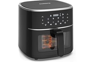 tomons Friteuse sans Huile, Capacité XL 6L Air Fryer avec Fenêtre Visible, Friteuse à Air Chaud avec 8 Programmes, Friteuse Electrique avec Température Réglable, Minuterie, Écran tactile LED