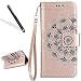 Produktbild Blumen Lederhülle für Galaxy J3 2017,Flip Wallet Tasche für Samsung Galaxy J3 2017,Leeook Kunstleder Schön Elegant Retro Rose Gold Prägung Henna Mandala Blumen Malerei Entwurf PU Lederhülle Flip Klapp Hülle im Bookstyle mit Stand Ständer Karten Slot Strap Floral Brieftasche Schutzhülle Cover Schale Etui Karten Slot für Samsung Galaxy J3 2017 + 1 x Schwarze Eingabestift-Henna Mandala Blumen,Rose Gold