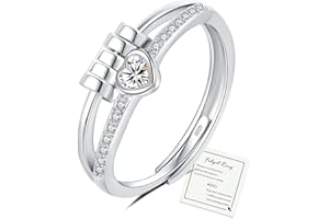 YOEE Anxiety Rings for Women Girls - Sterling Silver Plated Fidget Rings for Anxiety, Adjustable Cubic Zirconia Spinner Ring Jewellery Stress Relief Gift for Daughter Birthday Christmas