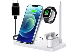 ER-ESTAVEL 4 in 1 ladestation für iPhone Wireless Charger - Induktive ladestation für iPhone 14 13 12 11 Pro SE X 8, Schnelles Ladegerät Kompatibel mit Apple Watch 8 7 6 5 4 3 2-Weiß