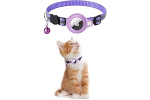 KOLACEN Reflektierendes AirTag Katzenhalsband, Airtag mit Airtag Hülle und Glocke, Einstellbares Airtag Katzenhalsband mit abbrechbarer Sicherheitsschnalle für Welpen Katzen Kätzchen (Lila)