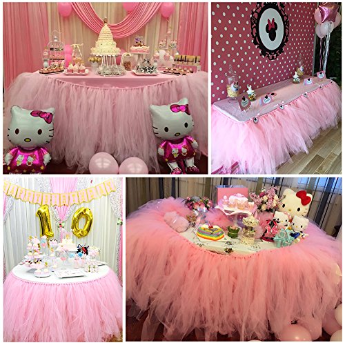 Tutu Tüll Tisch Rock Tischdecke Decoration für Hochzeit ,Weihnachten,,Neues Jahr, Party, Valentinstag, Ostern, Zeremonie, Baby Duschen ,Geburtstag ,Kuchen ,Mädchen Prinzessin,Dekoration-Hauptdekor, 78,7 x 91,4 cm- rose - 2