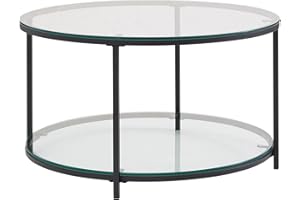 FINEBUY MÖBEL ZUM WOHLFÜHLEN FineBuy Stolik Kawowy 80x80x45 cm Szklany Okrągły o Wyglądzie | Duża Stolik z Metalową Ramą | Stolik Salon Nowoczesny z Miejscem do Przechowywania