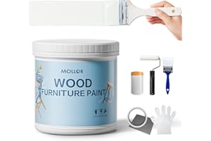 Mollor Matt Weiß Holzfarbe Innen, Langlebig Farbe Für Möbel Ohne Schleifen, Kreidefarbe Shabby Chic Feinste Farbe Innen und Außen Möbellack Bastellfarbe (32oz/1kg, Weiß mit Werkzeugen)