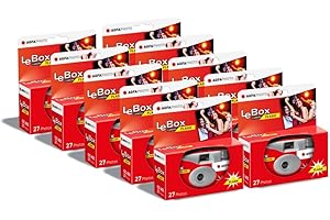 AGFAPHOTO AGFA Photo 601020 LeBox Flash, Disposable Camera, 27 Photos, Optical Lens 31 mm, Grey and Red, Pack of 10