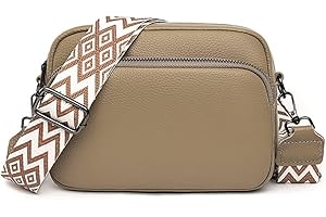 Tiaastap Damska torebka na ramię, ze skóry naturalnej, damska torebka na telefon komórkowy, do zawieszenia, mała nowoczesna torebka z szerokim paskiem na ramię i 3 przegródkami, A-camel