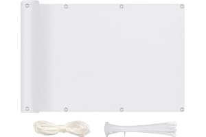 MEEYI Sichtschutz Balkon Sichtschutz 80x150cm, Balkonverkleidung Blickdichte Wind- und UV-Schutz Wetterfest 100% Privatsphäre Balkonsichtschutz mit Ösen, Nylon Kabelbinder und Kordel, Weiß