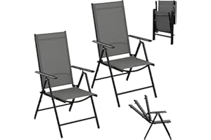 ‎ESITURO eSituro 2er Gartenstuhl Hochlehner Klappbar 7-Fach Verstellbare Rückenlehne Klappstühle 150 kg Belastbar Campingstuhl Balkonstuhl Klappsessel Garten Terrasse, Schwarz Grau