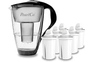 PearlCo - Carafe avec filtre à eau en verre - noir - 6 cartouches Universal classic incluse (compatible avec Brita Classic)