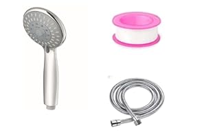 LEBEXY Słuchawka prysznicowa | słuchawka prysznicowa 5 rodzajów strumienia, ręczna głowica prysznicowa wysokociśnieniowa oszczędzająca wodę chromowana z wężem prysznicowym 1,5 m i taśmą teflonową