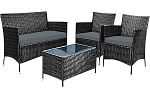 Royale Linens® Outdoor 3 Piece Outdoor Cushions Replacement Set for Rattan Chairs Sofa Patio Garden | Water Resistant, Lightweight & Durable (Grey)