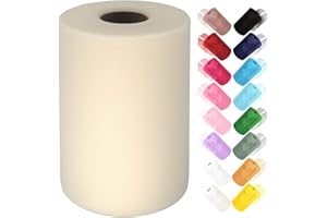 Ableme Deco Tulle Fabric Roll 6 Inches x 100 Yards (15cm x 91m) Tulle for Tutu Dress Pom Poms Gift Wrapping Baby Shower Wedding Decor (Ivory)