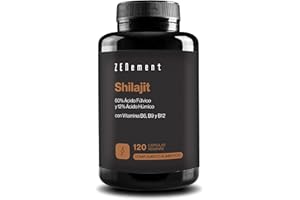 Shilajit Puro del Himalaya 1300 mg (Equiv. 45000 mg Polvo) por Dosis Diaria - 60 % Ácido Fúlvico, 12 % Húmico - con Vitaminas B6, B9 y B12-2 Meses de Suministro, 120 Cápsulas Veganas - Zenement