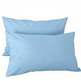 H HANSEL HOME Set of 2 Pillowcases with Zip &ndash; Pillow Protector 100% Microfibre Breathable and Soft &ndash; 90 x 45 cm, Blue