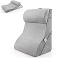 COSTWAY Bed Wedge Pillow Set, Adjustable Memory Foam Incline Cushion with Headrest and Washable Cover, Orthopedic Leg Elevation Back Support Pillow for Post Surgery, Reading, Acid Reflux (Grey)