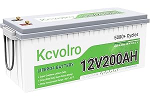 Kcvolro Batería de litio LiFePO4 de 12 V 200 Ah, 200 A BMS 4000 – 8000 ciclos, máx. 2560 W de salida, 10 años de vida útil, ideal para planel solar, fuera de la red, etc