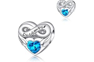 FOREVER QUEEN Zawieszka w kształcie serca z kamieniem urodzinowym, dla kobiet, srebro wysokiej próby 925, zawieszka w kształcie serca, zawieszka do bransoletki, prezent urodzinowy z pudełkiem na biżuterię, Srebro szterlingowe