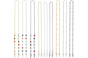 Kleemeiero 9 PCS Chaine de Lunettes Femme Chaîne de Lunettes de Soleil Collier Porte Lunettes Femme Collier à Lunettes Perles avec Cristal Accroche Lunette Perle pour Femmes Hommes, Or/Argent/Noir