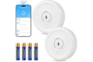 FUERS Rilevatore Perdite Acqua WiFi 2 Pezzi Sensore Acqua con Batteria 100dB Sensore Perdita Acqua Kit per Sistema di Allarme e Domotica Casa Intelligente, Rilevatore Acqua per Cucina, Bagno, Seminterrato