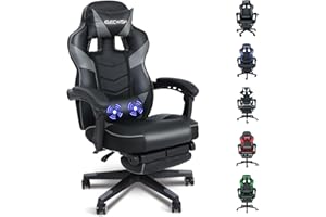 YOURLITE Chaise Gaming Ergonomique, Fauteuil Gamer avec Massage, avec Appui-tête, Support Lombaire et Repose-Pieds TÉlescopique, Dossier Inclinable 90°-150° Hauteur Ajustable,150 kg Gris