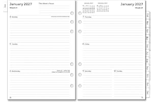 YHH 2027 Dagbok påfyllning A5 vecka på 2 sidor, flikar, passar för Filofax