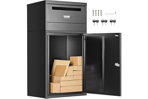 VEVOR Boîte à Colis 500x325x909 mm Boîte aux Lettres en Acier Galvanisé, Verrouillable à Clés, avec Conception Antivol, Résistante aux Intempéries, Dépôt Colis pour Extérieur, Maison, Bureau, Noir