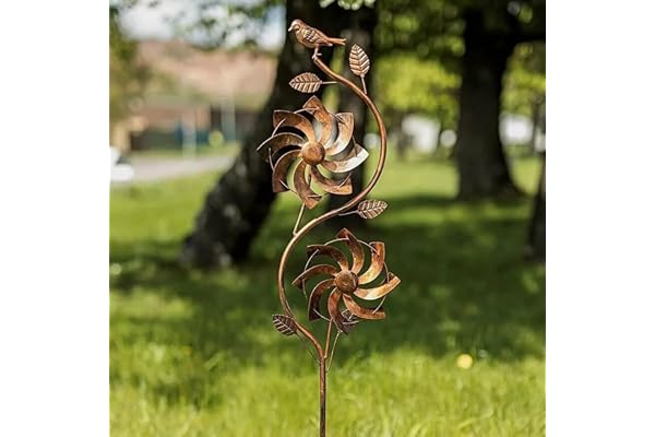 Garden Mile Moulin à vent floral pour jardin Sculpture à vent et Spinner Décoration de jardin Moulin à vent en métal pour jardin Décoration extérieure Moulin à vent