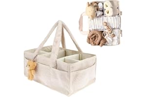 XUXLEKK Borsa Porta Pannolini Organizer, Organizer Per Pannolini Per Bambini con Scomparti e Maniglie, Portatile Organizers Fasciatoio per Neonati, Baby Diaper Caddy (Bianco)