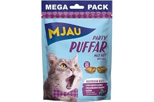 Mjau party puffers krispiga snacks för katter med nötkött Megapack 180 g - spannmålsfritt recept, utan socker, med blåbär