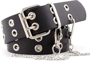 INOGIH Cintura in pelle con doppia passante, stile punk, con catena, per jeans, abiti da donna
