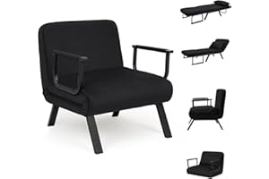 CROWNSHOP Folding Sofa Bed 4-in-1 Convertible Single Sofa Chair Bed with 6-Position Backrest and Pillow, Folding Sleeper Couch with Back Upholstered Seat Single Flip Chair for Living Room Black