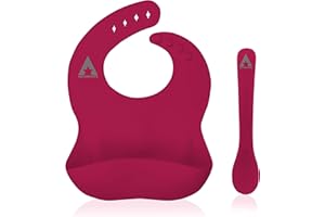 ALLSTOREITALIA Bavaglino Neonato In Silicone| Con Tasca Raccogli pappa | Cucchiaino Svezzamento Bambino