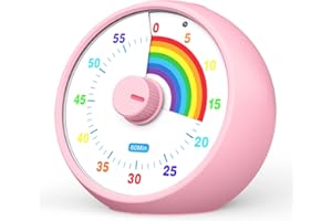 KIECKY SQUIRREL Zegar wizualny dla dzieci, 60-minutowy timer do countdownu dla klasy, biura i kuchni, narzędzie do zarządzania czasem z cisznym działaniem, timer Pomodoro z motywem tęczyowym (Różowy)