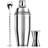 Paslanmaz &Ccedil;elik Kokteyl Shaker Seti 750 ml, 3 Par&ccedil;a Dahili S&uuml;zge&ccedil;li İ&ccedil;ecek Hazırlama ve Karıştırma Seti, Burgulu Kaşıklı &Ccedil;ift