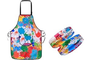 LSUWDE Kids Painting Aprons Set, Toddler Painting Apron with Pocket and 2 Sleeves, Adjustable Waterproof Children Artist Apron, Age 3-6 Years Boy and Girl for Craft, for Craft, Eating, Cooking, Drawing