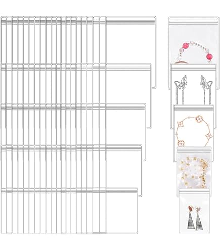 Sacs à Bijoux SUNNYCLUE 120 Pièces - 4 Tailles PVC Transparent Auto-Scellant - Rangement Anti-Ternissement
