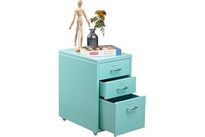 ‎HOLLYHOME HollyHOME Mobile Filing Cabinet with 3 Drawers, Rolling Under Desk File Organiser Metal Storage Cabinet with Wheels for Home and Office, Sky Blue