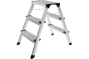 Ribelli Escabeau en Aluminium Pliant Échelle Domestique Pliable Marchepied 3 Niveaux Chargeable jusqu'à 150 kg env. 44 x 61 x 60,5 cm
